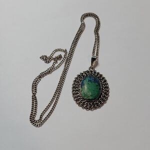 Silver Green-Blue Stone Pendant